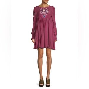 Free People Mohave Embroidered Lace Long Sleeve Low Back Mini Dress S